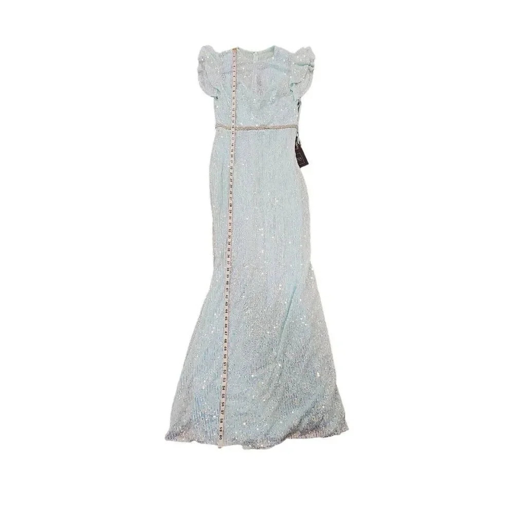 IEENA MAC Duggal Flutter Sleeve Sequin Column Gown - Picture 15 of 16